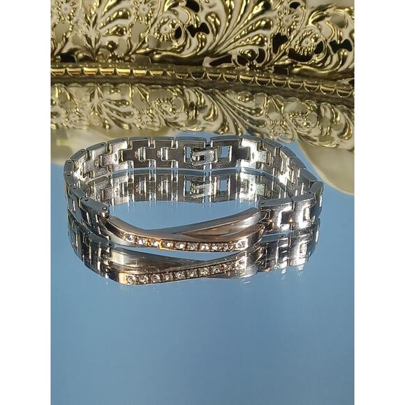 Bracelet Silver & Golden Gemstones Fashion Women's Glam Unique Bold Beautiful - Picture 2 of 8